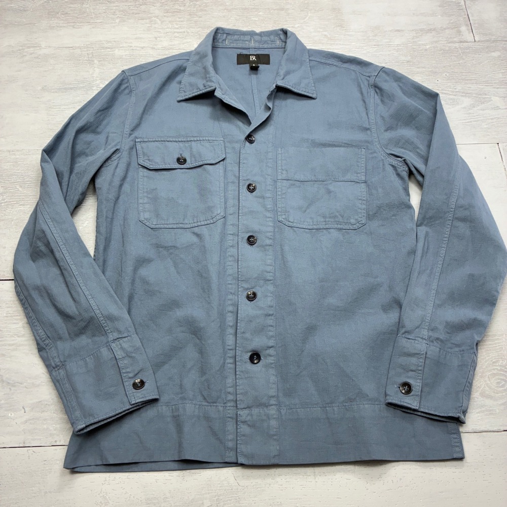 Banana Republic Shirt Jacket Mens Small Blue Cotton Linen Blend Utility Shacket